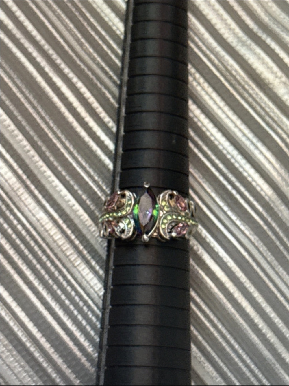 Multicolor Crystal Accent Women's Ring - Silver Tone